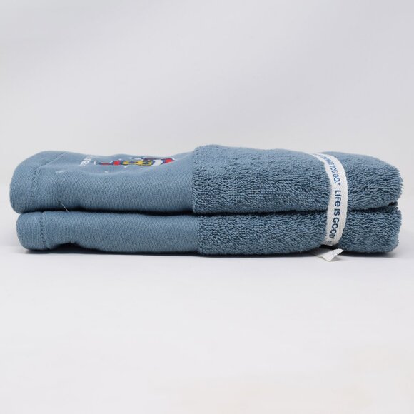 Life Is Good Dog Holiday Towels Blue Embroidered Winter Christmas Santa Set New - Picture 4 of 11